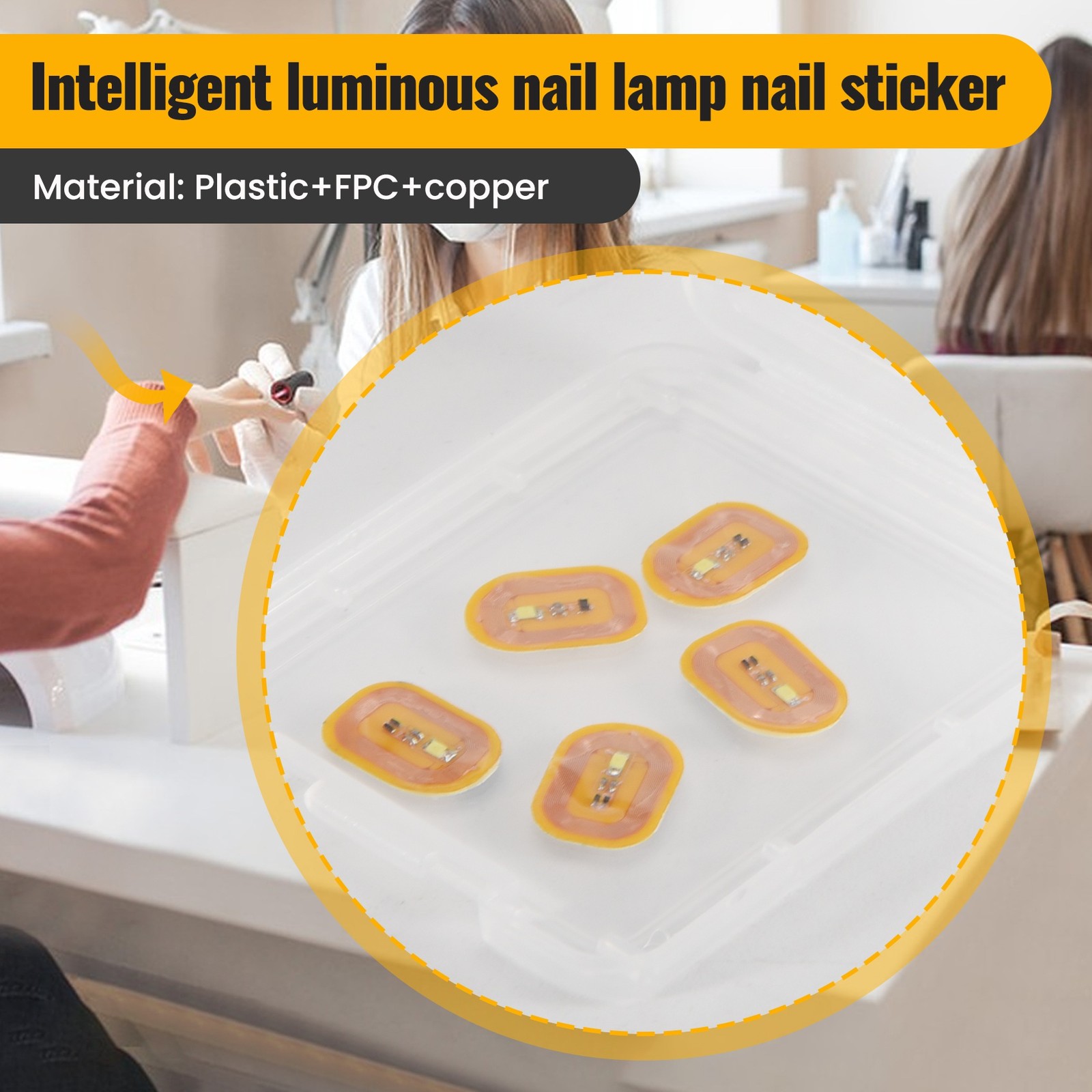 5Pcs NFC Flash Nail Sticker LED Bare Chip Intelligent Nail Lamp3950