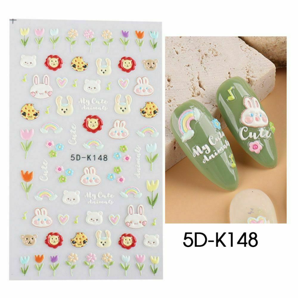 5D Embossed Flower Unicorn Bunny Leaf Fingers Toe Nail Art Sticker Manicure NS24