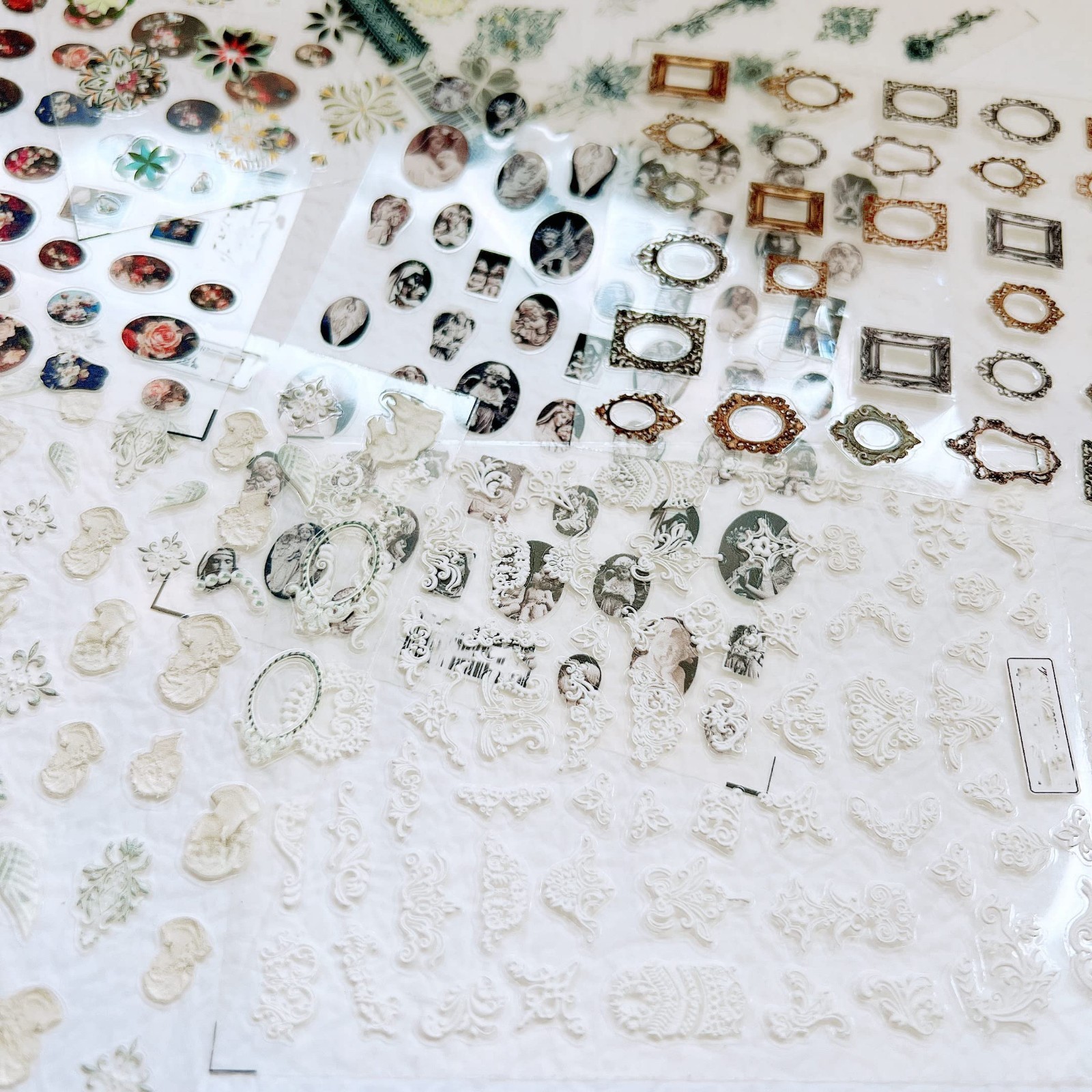 3D White Wedding Nail Art Stickers – 7 Sheets Decorative Frame Shapes for Nails