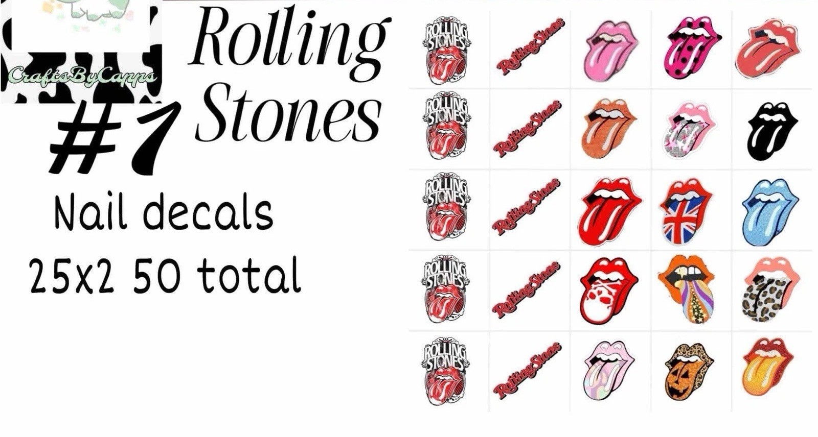 Rolling Stones 1 Waterslide Finger Nail Decals Instructions set of 50 KC Bonus