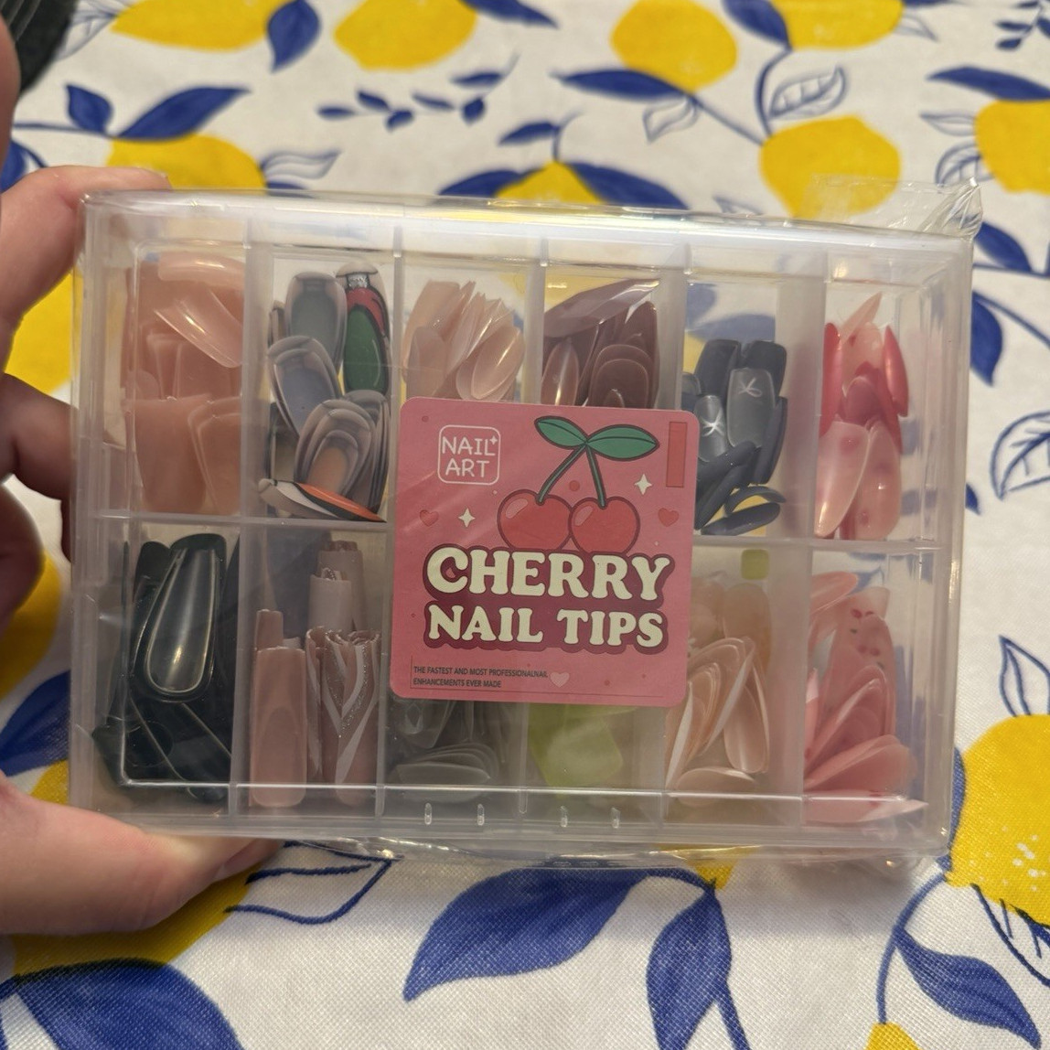 Nail Art Full Cover Cherry Nail Tips Multicolor Shiny Plastic Set w/ Box