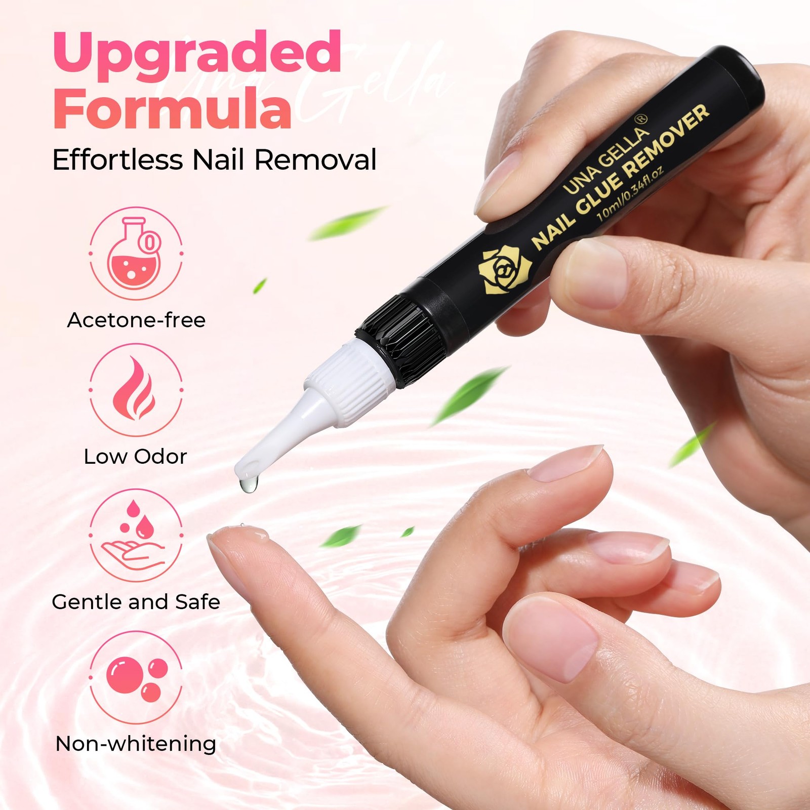 UNA GELLA Nail Glue Remover for Press On Nails 10ml 2Pcs, Acetone Free Clear