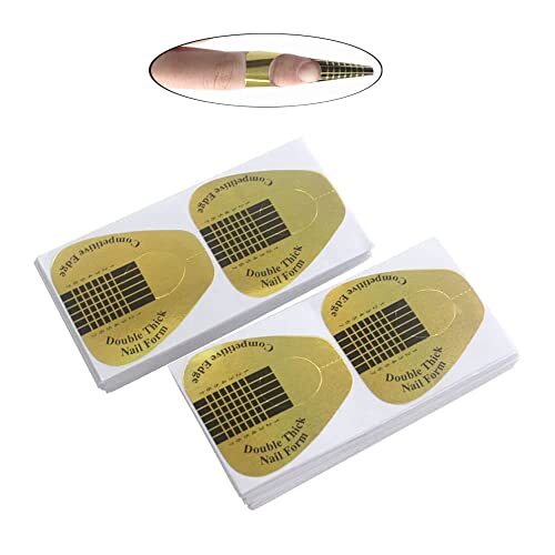 200Pcs Acrylic Nail Forms Sticker, Thick Nail Art Tips B-200Pcs Golden