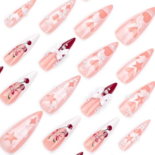 Long Press on Nails Stiletto Fake Nails False Nails 1 Fl Oz (Pack of 1) Pink