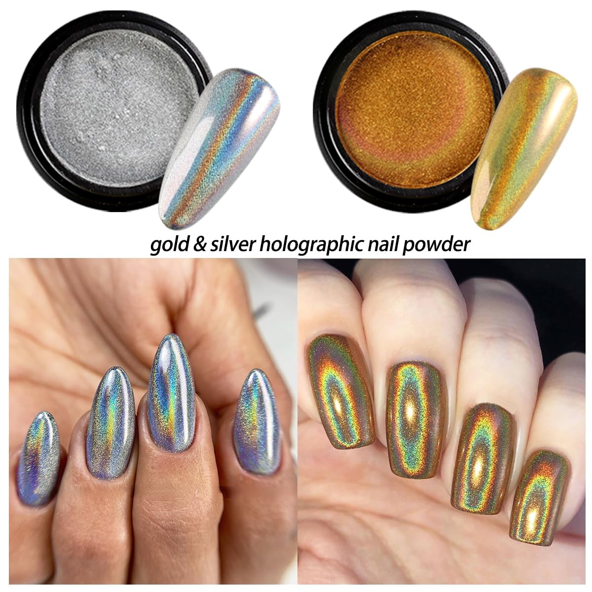 Chrome Nail Powder Set 14 Colors Pink Blue Silver Metallic Effect Mirror Powder