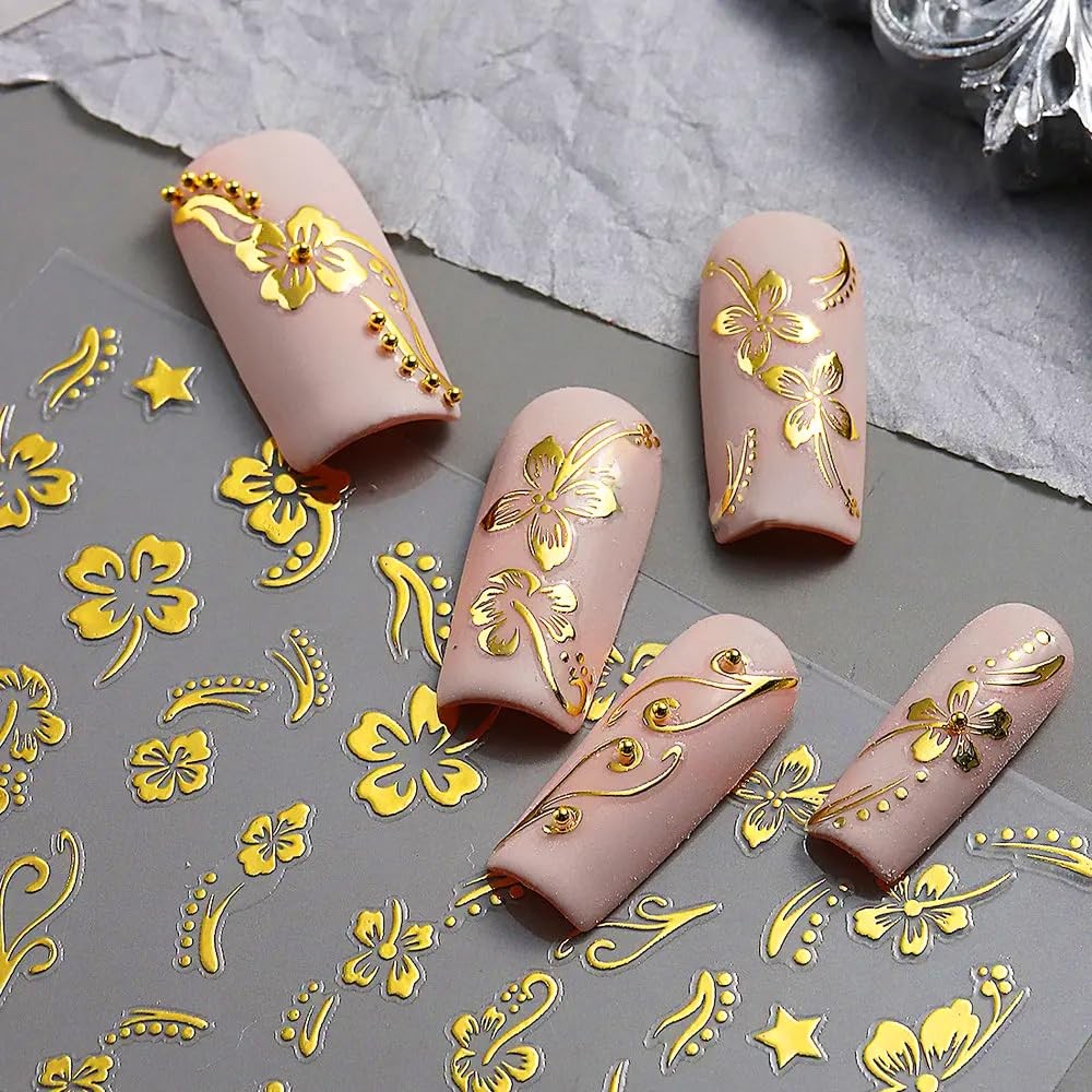 Flower Nail Stickers, Hibiscus Decals 3D Self-Adhesive