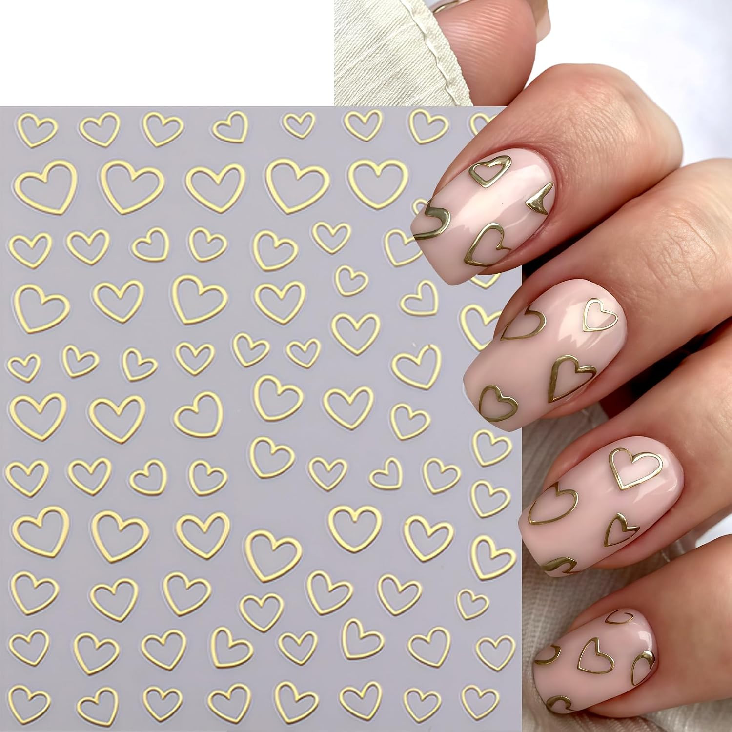8 Sheets Valentines Day Nail Art Stickers 3D Gold Silver White Rose Gold Hollow