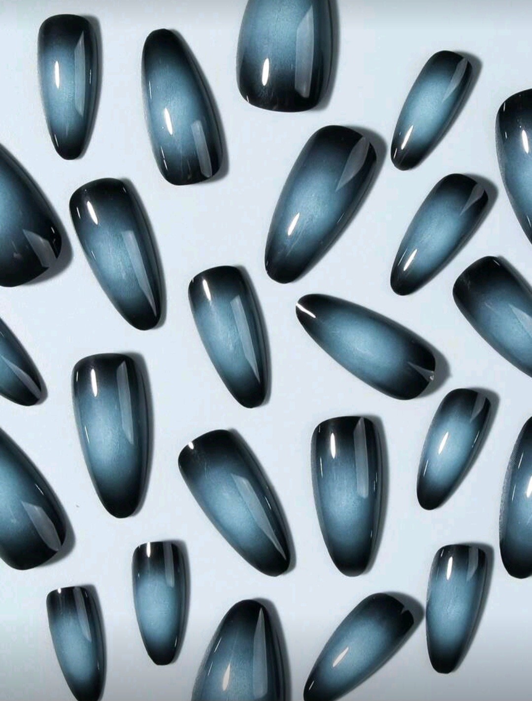 Press-On Nails Gray-Blue French Styled Ombre Long Almond Shaped