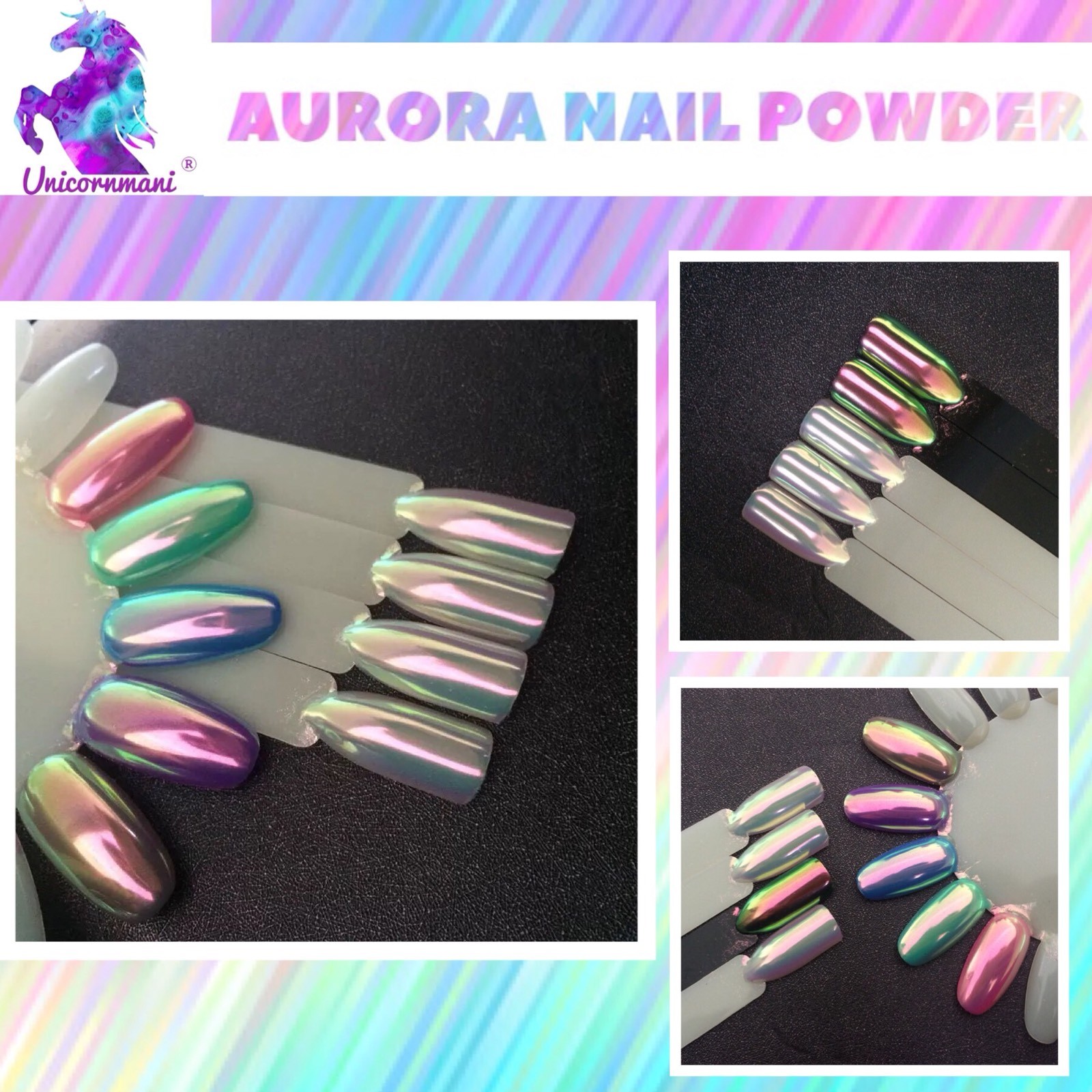 AURORA NAIL POWDER Mirror Effect CHROME Nail Art Mermaid Rainbow AB (Opal6) Uk