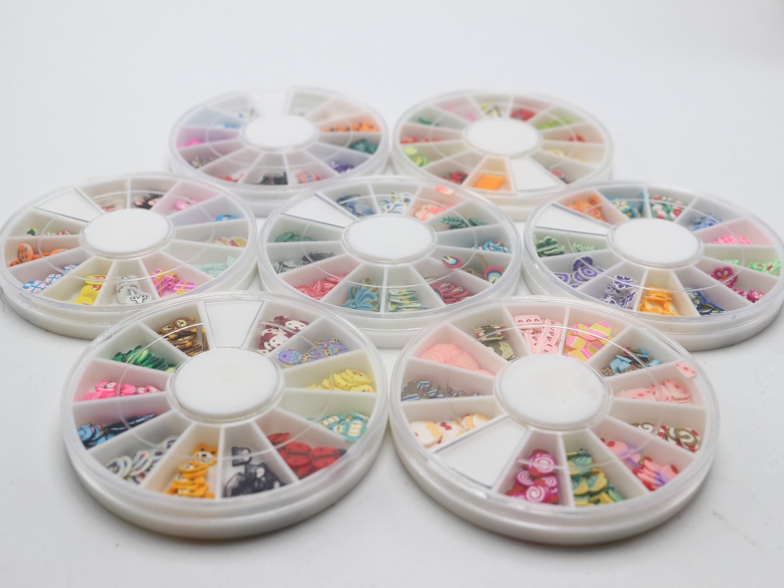 A Wheel of 12 Styles Assorted 3D Fimo Polymer Clay Slices Various Nail Art Tips