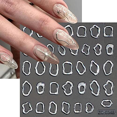 6 Sheets 5D Crystal Soft Glue Embossed Nail Stickers Irregular Geometric