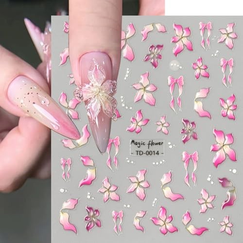 Flowers Nail Art Sticker- 5D Embossed Lily Flower Nail Decals Colorful Flower