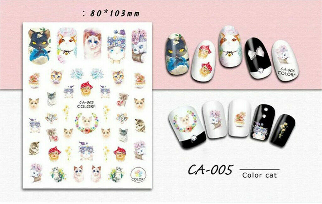Nail Art 3D Decal Stickers Rabbit Cat Deer Flower Fruit Totoro NS30
