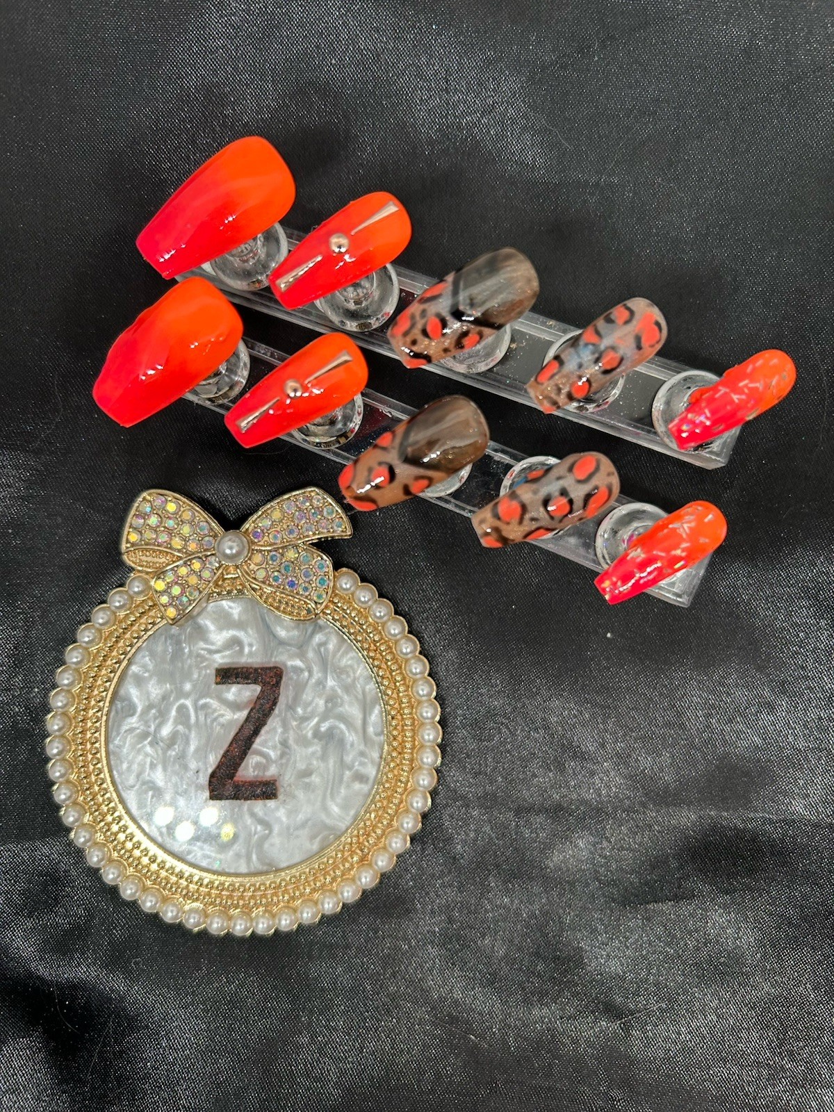 Z NAILZ! Handmade M Coffin Neon Orange With Animal Print Press On Nails