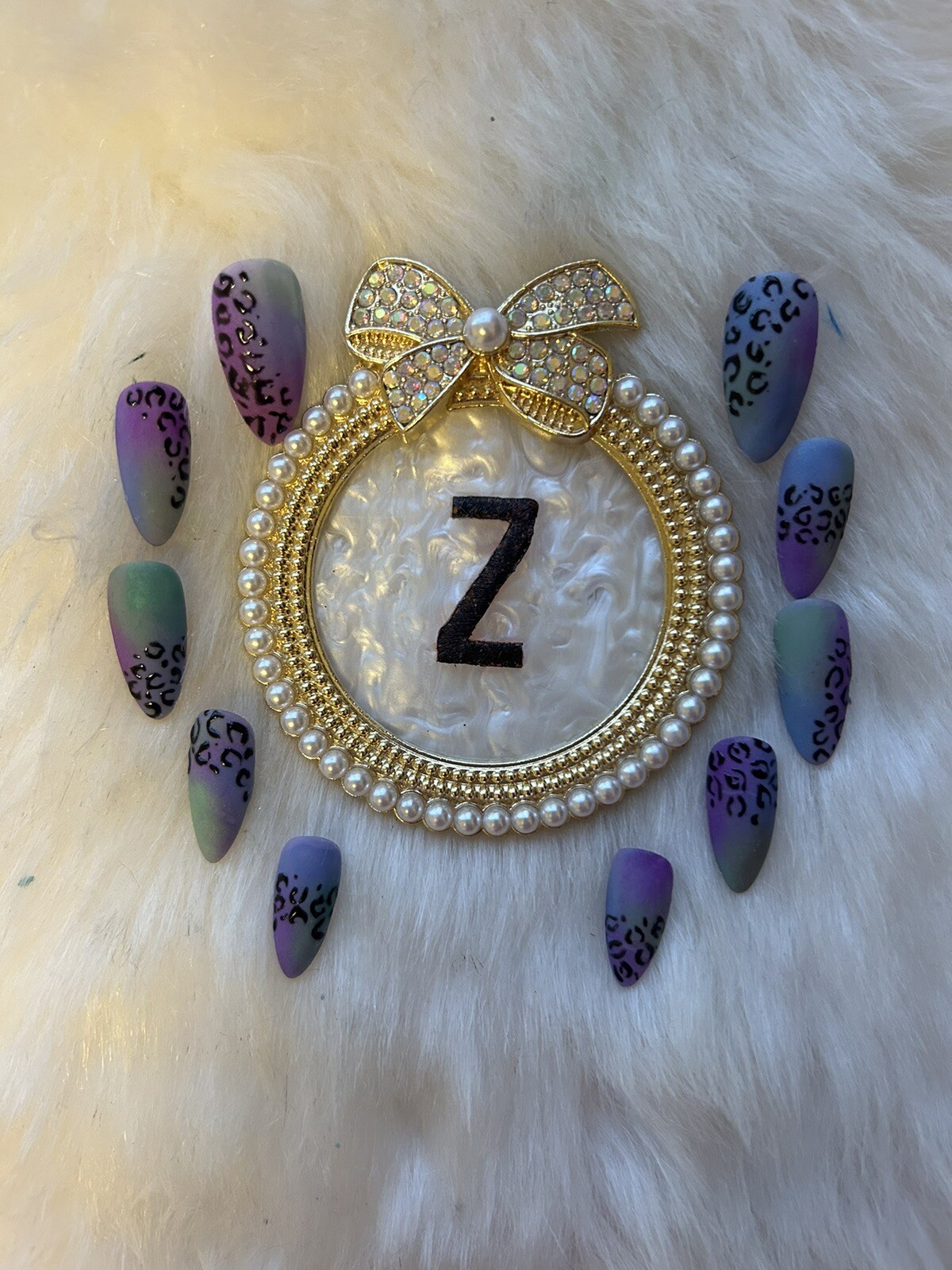 Z NAILZ! Set Of 10 Green, Blue, Purple Animal Matte L Almond Press on Nails