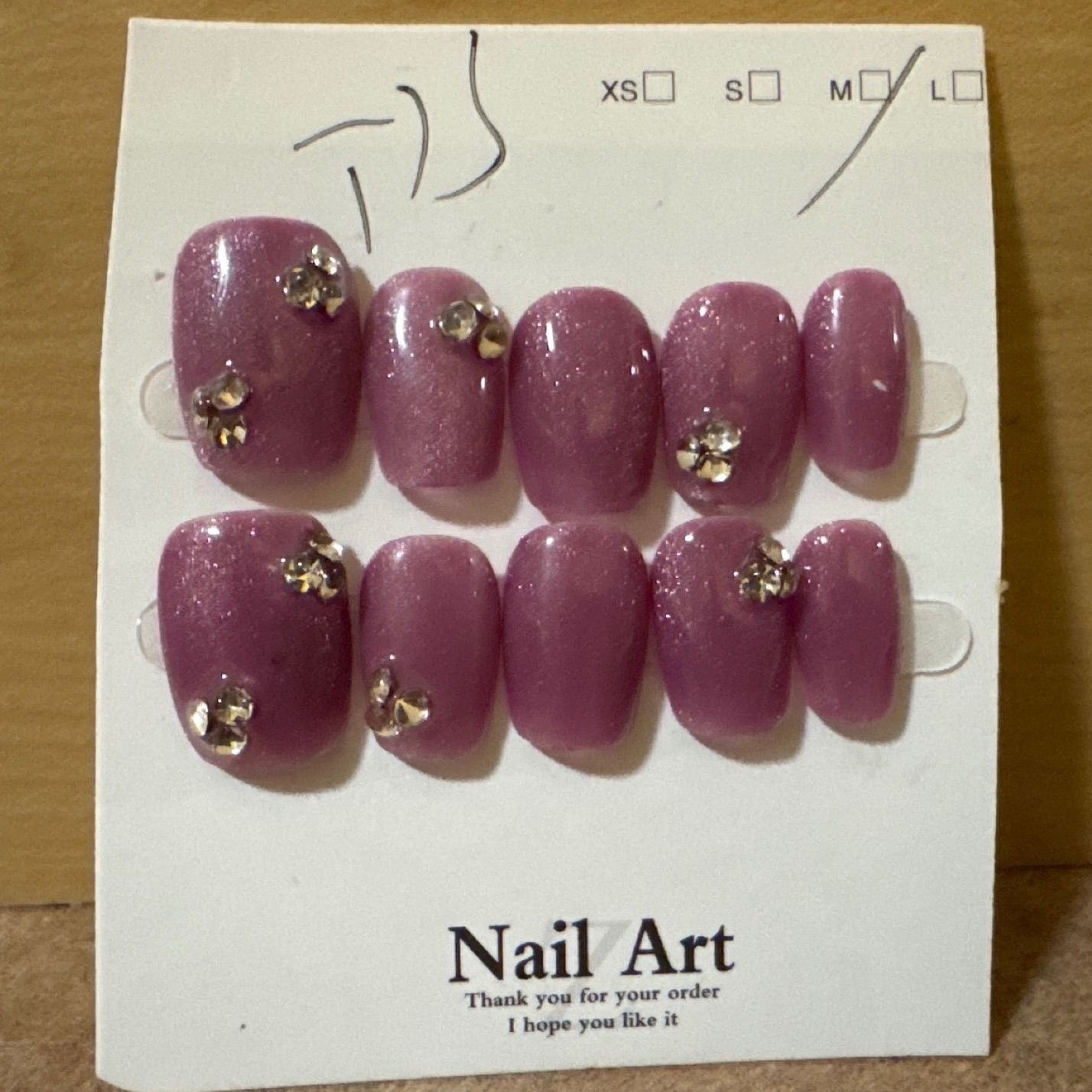 Purple Glitter Press On Nails Rhinestone Accents Medium Square Oval 10pc Set