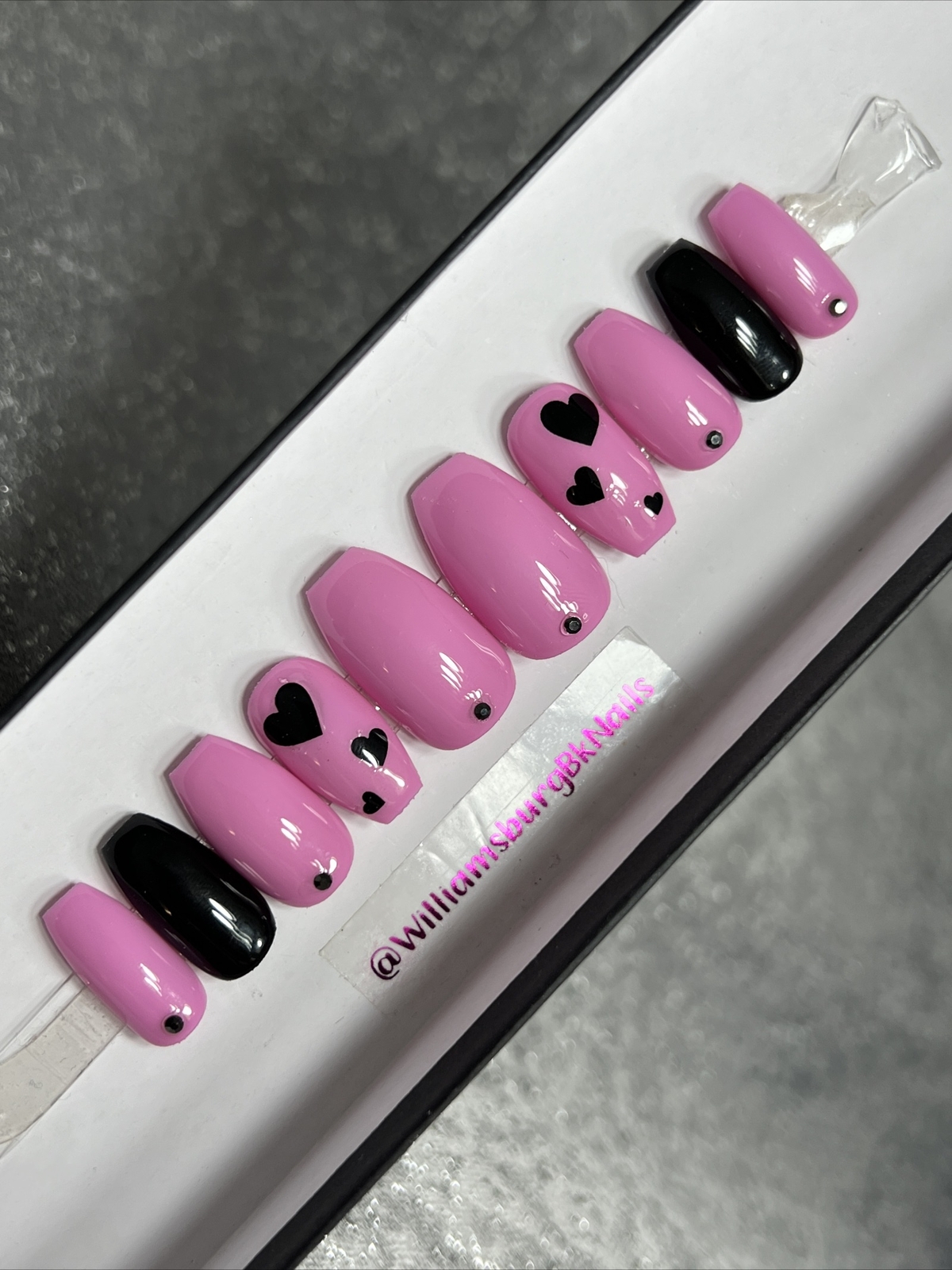 🖤 CUSTOM Gel Press On Nails, HOT PINK W BLING ,Coffin Short ,10p Set W/ kit NEW