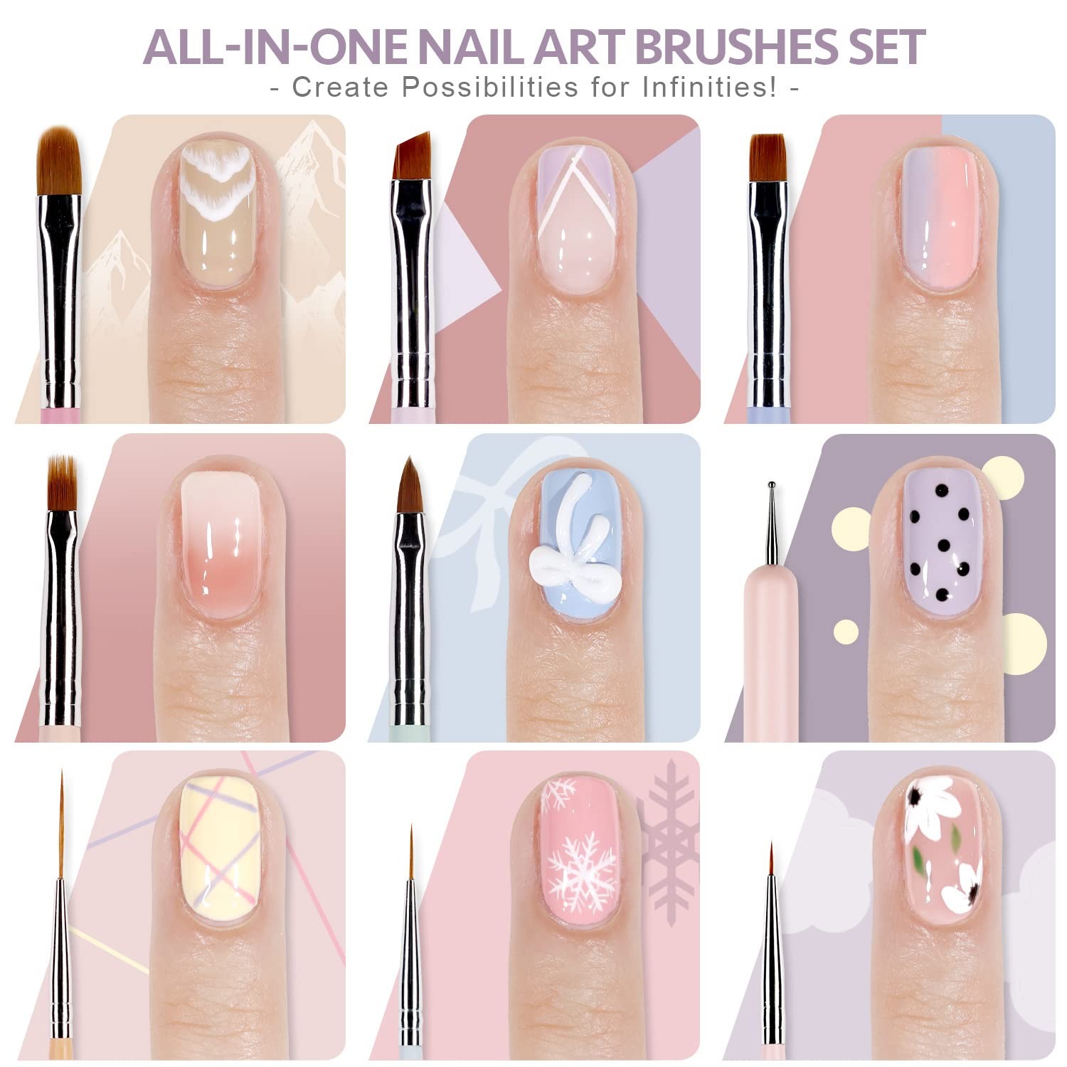 GAOY 8 Pcs Nail Brushes for Nail Art, Nail Design Tools for Nail Detail Painting