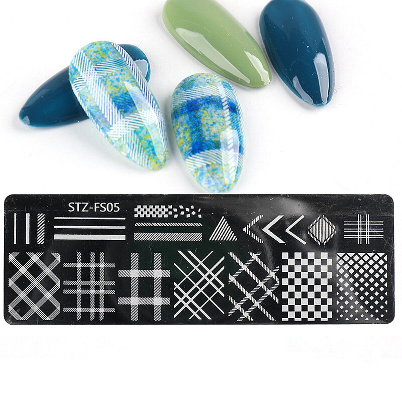 Plaid Patterns Nail Art Stamping Plates Checkered Grid Check Metal Nail Template