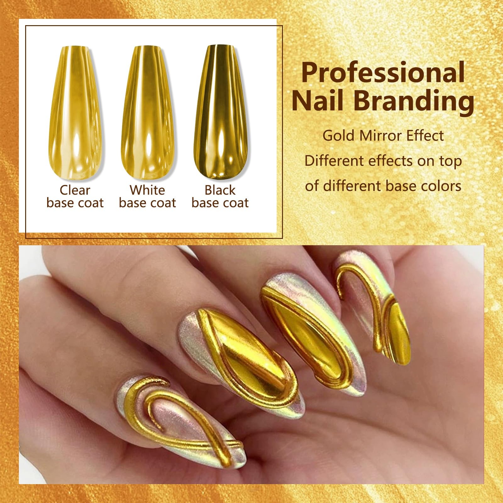 Holographic Mirror Gold Chrome Nail Powder Glitters Effect Metallic Dust Sequins