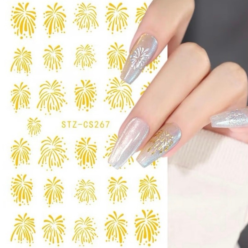 NEW 8 Sheets Colorful Firework Nail Stickers for Nail Art 3D Self-Adhesive
