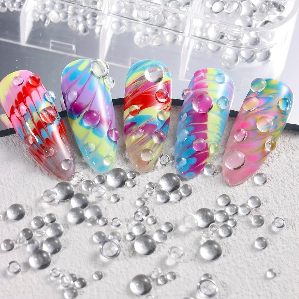 3D Clear Bubble Beads Nail Art Charms, Mixed Sizes Glass Flatback Rhinestones
