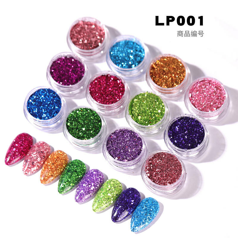 12 Colors Nail Art Sequins Set Glitter Sheets Tips Mixed Powder Dust Salon Decor