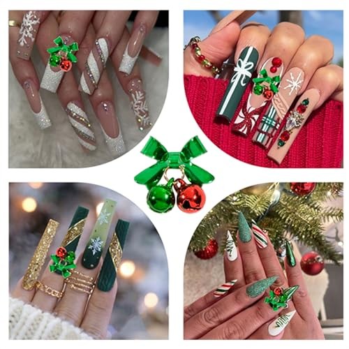 12Pcs Christmas Nail Art Charms Bow Bell Nail Rhinestones 3D Jingling Bell