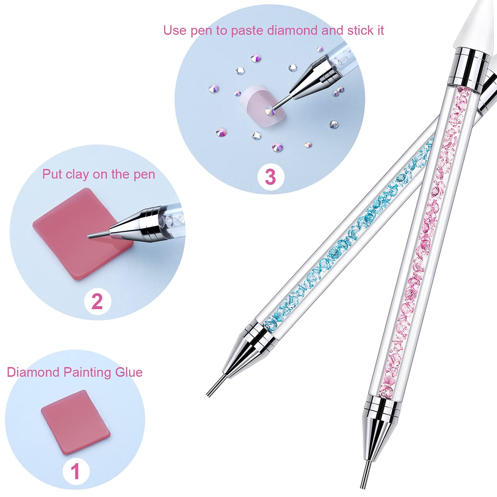 2 Pieces Rhinestone Picker Dotting Pen, Dualended Rhinestone Gems Crystals St…