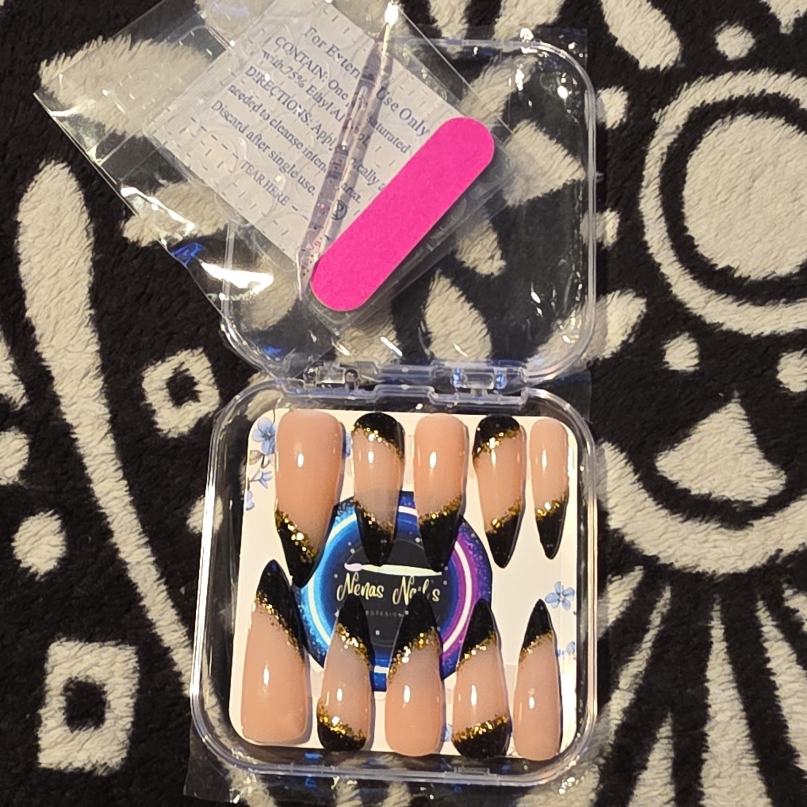 Nenas Nails Press-On Nails Multicolor Long Coffin Stiletto Floral Glitter