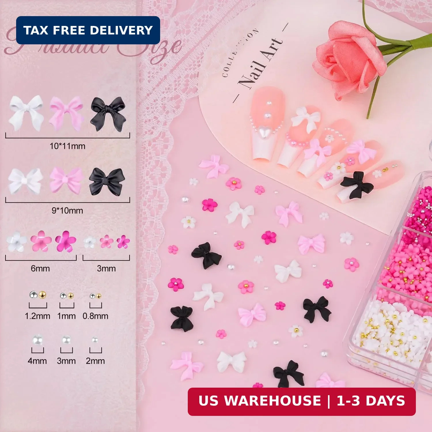 3D Nail Charms and Gems Set 9, 20PCS Chunky Butterfly Charms + 60PCS Coquette Na