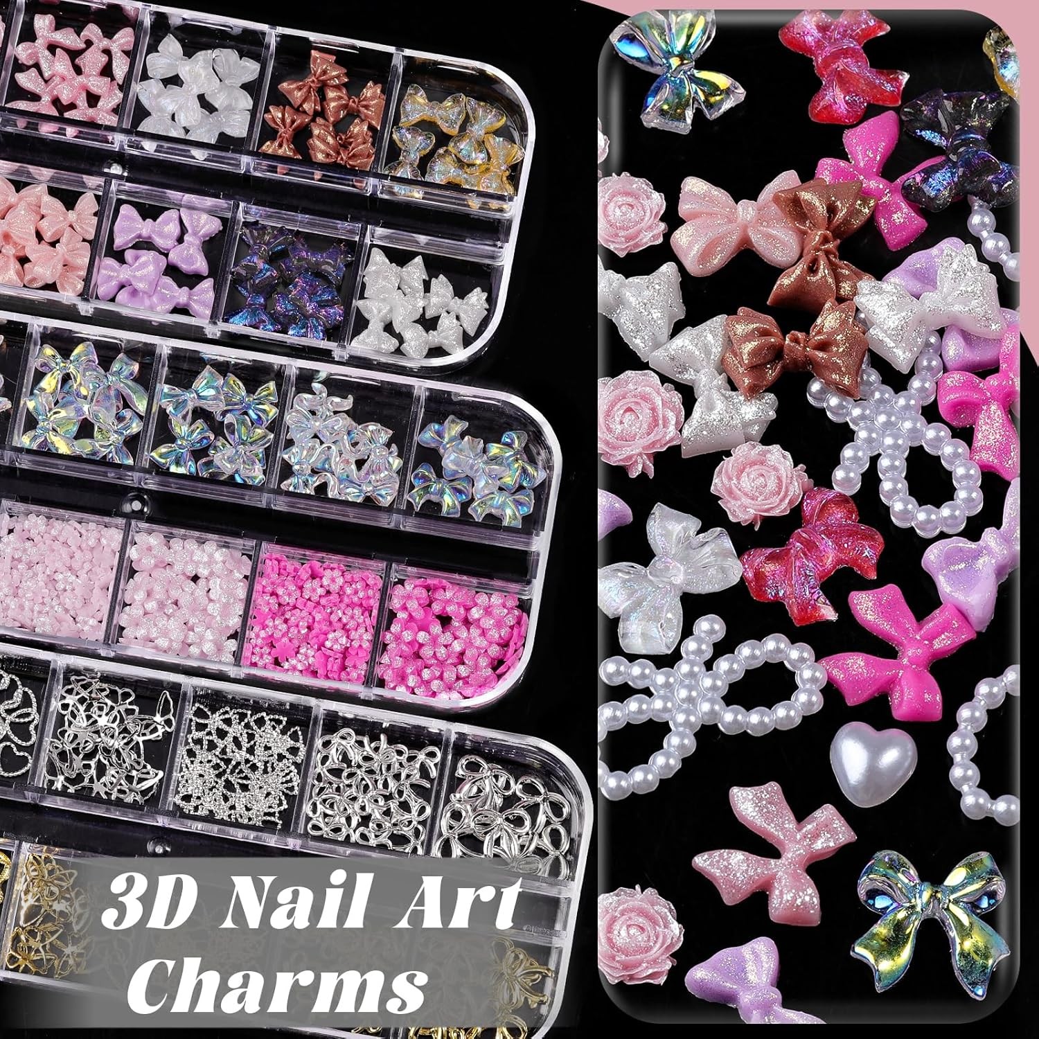 Nail Charms and Gems, Nail Art Kit with 30 Sheets Flower Nail 6 Kits-A