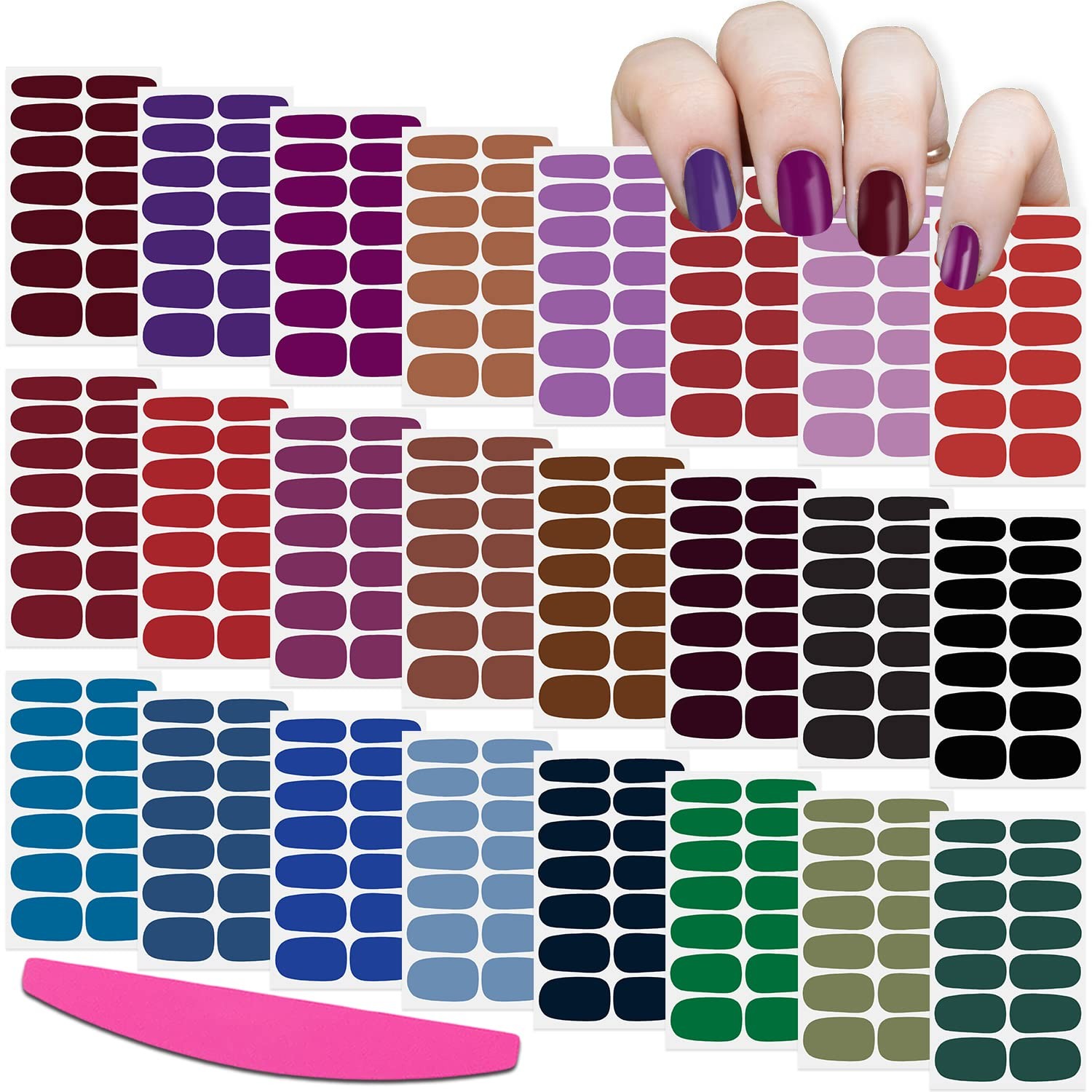 24 Sheets Solid Color Nail Wraps for Women Stick on Nail Polish Strips Self A…