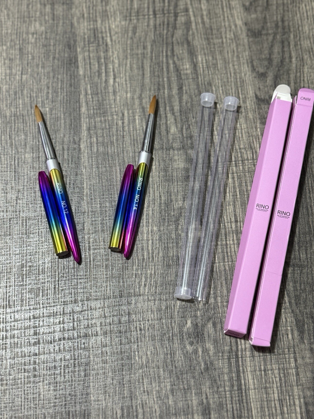 2pcs acrylic nail brushes no. 12 & 14 rainbow handles