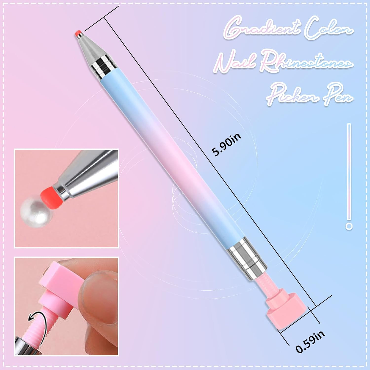 1 PCS Nail Art Rhinestone Picker Pens with 1 Box Spare Silicone Clay Tool Blue P