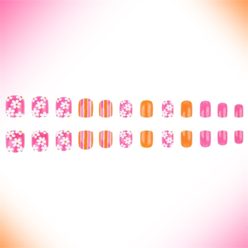 24pcs Stylish Square Acrylic False Nail Glossy Press on Nail For Any Occasion