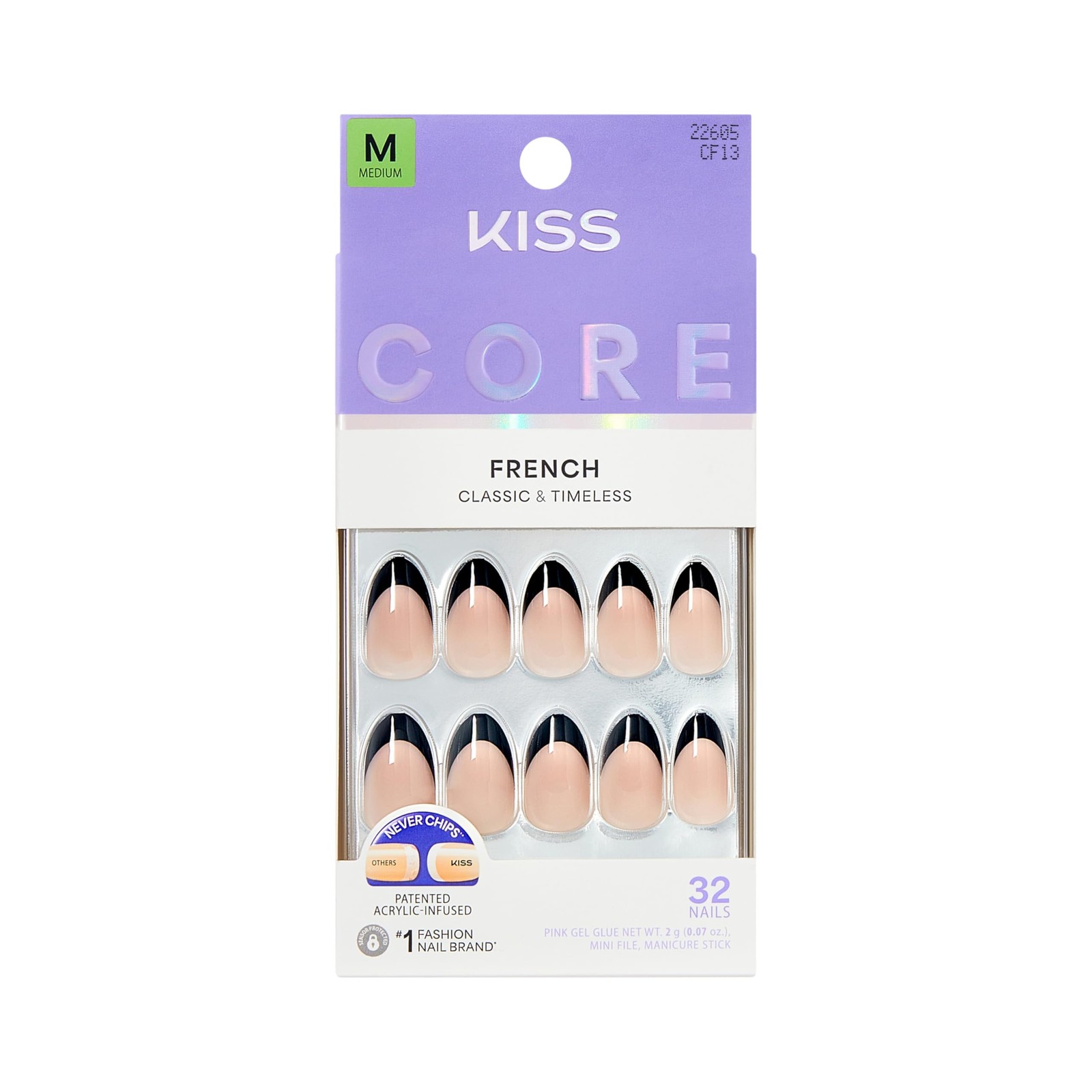KISS CORE, Press On Nails, Nail glue included, ‘Full of Fun’, Short, Black