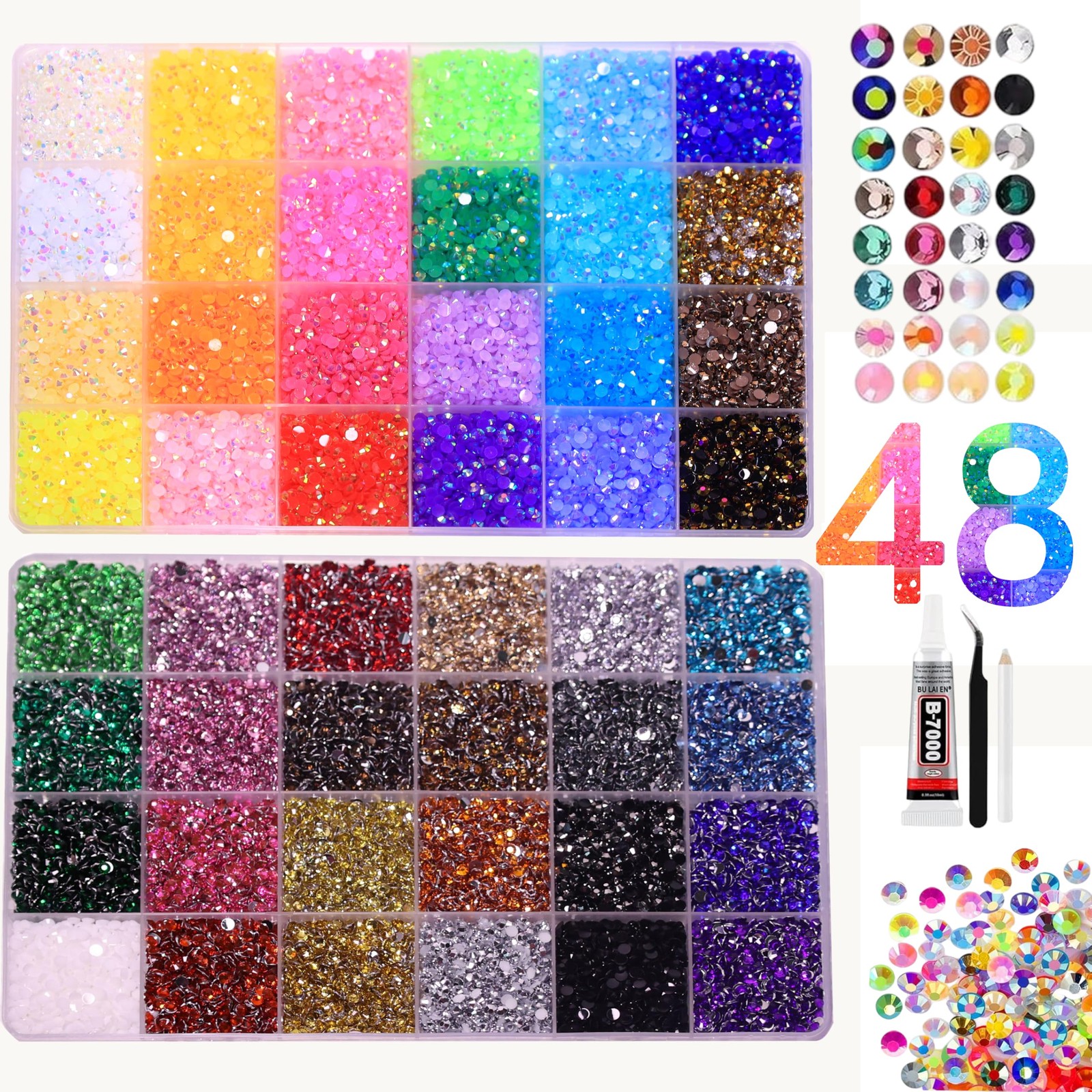 40000Pcs Resin Rhinestones for Bedazzling Kit, 48 Colors 3mm Flatback Gems fo…