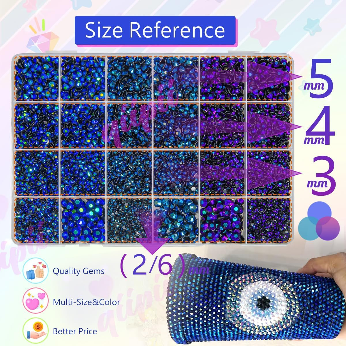 2-6Mm 3 Color Black Blue AB Series Jelly Resin Rhinestones W B7000 Jewelry Glue