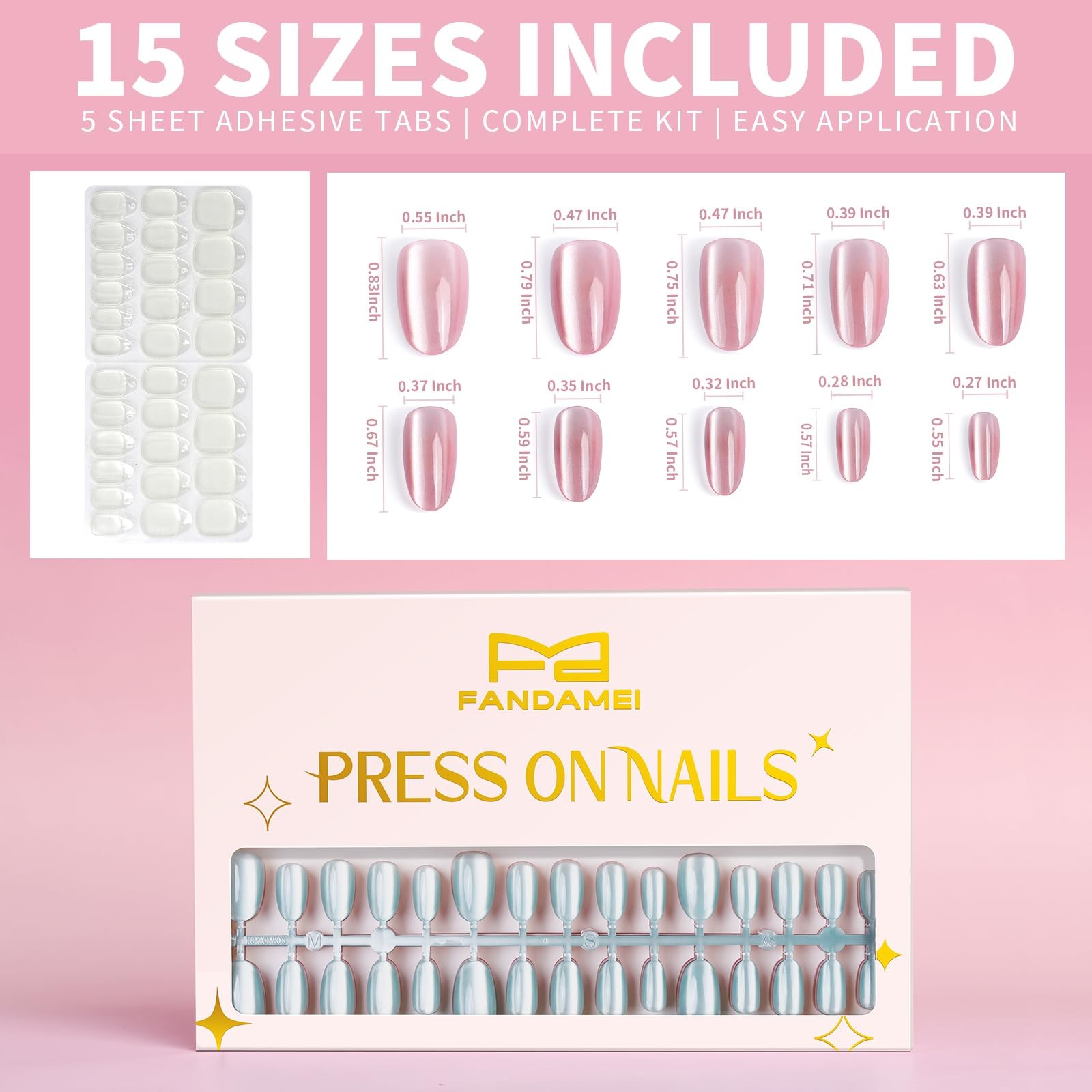 FANDAMEI 6 Colors Press On Nails Short Almond, Cat Eye Nails Short Oval, Natu…