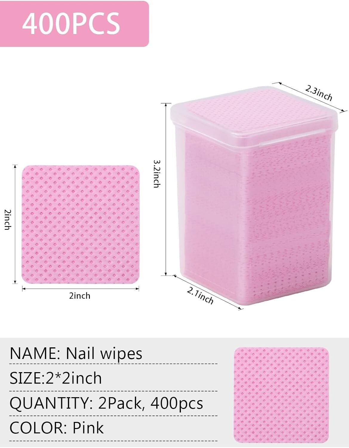 400 PCS Lint Free Nail Wipes, Non-Woven Fabric Nail Cleaning Pads Cleaning Wipes