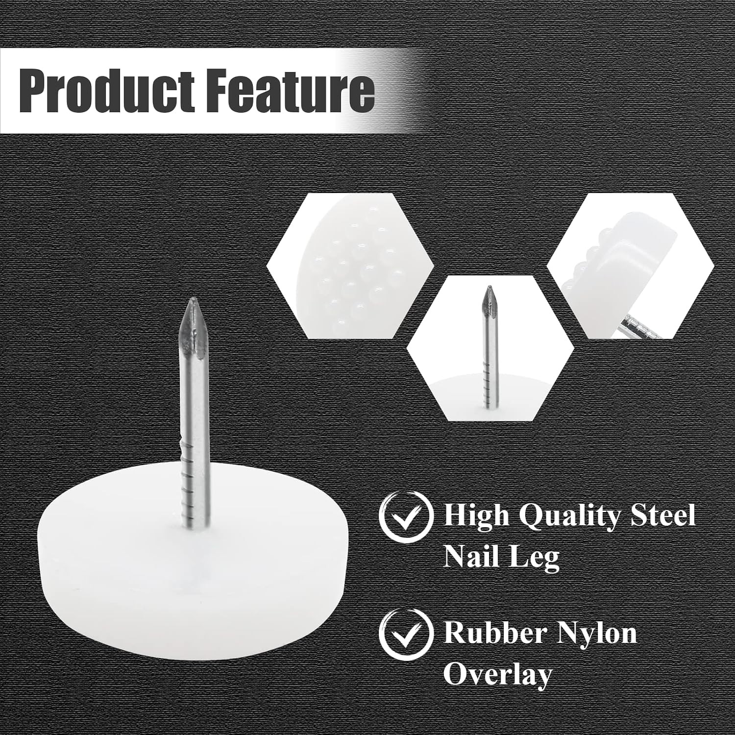 100 Pcs White Nail on Furniture Glides, 19mm/3/4 Nail Furniture Pads, Nylon Plas