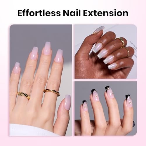 192pcs Coffin Nail Tips Kit – Short Pre-Built Acrylics, UV Glue, Mini Lamp & Too