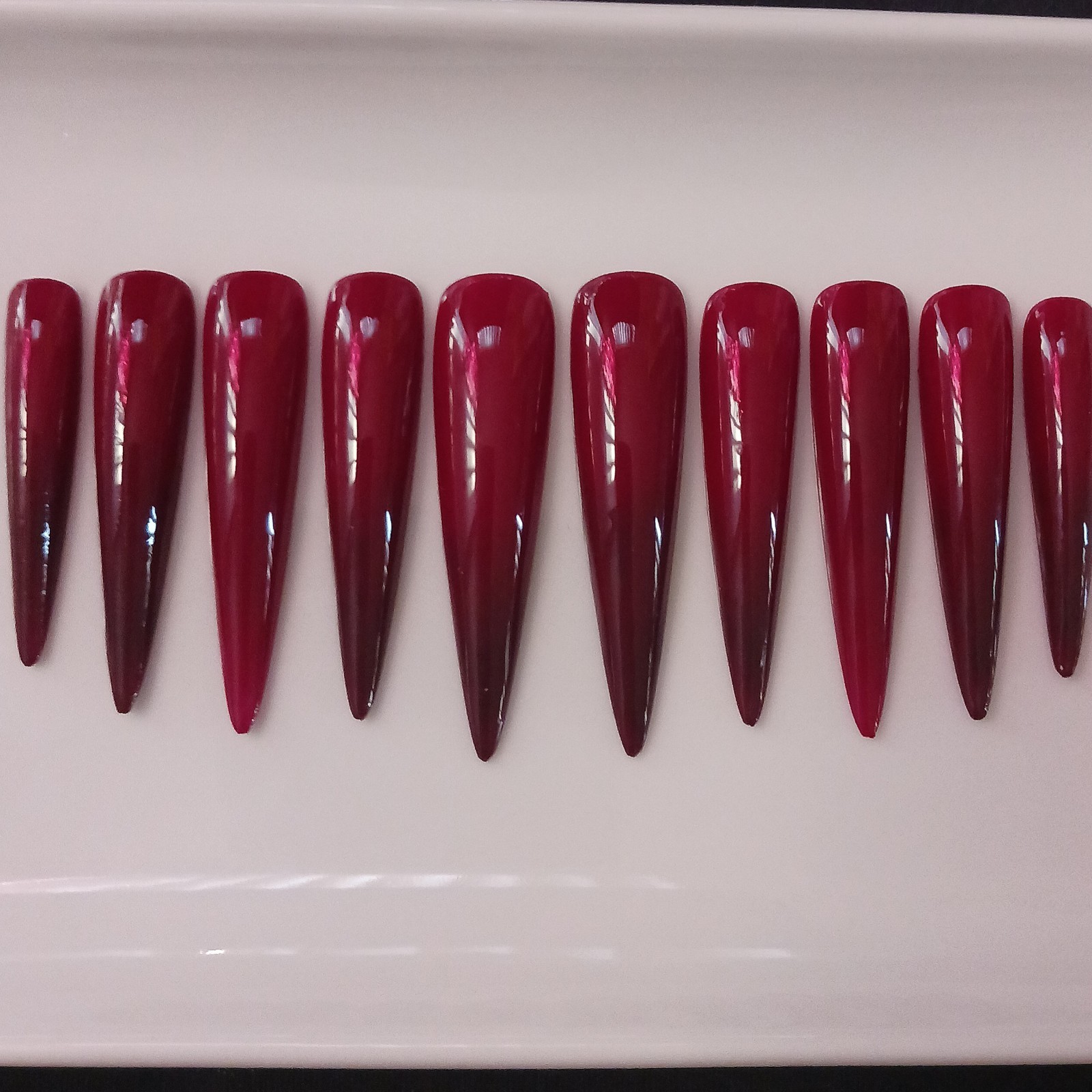✨️Dark Red Burgundy xxl Stiletto Handmade Gel Press On Nails 10pcs Size S