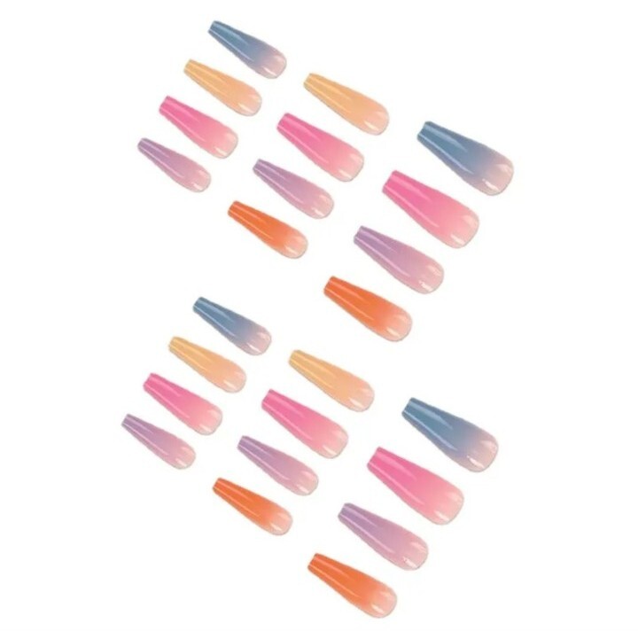*Brand New* Neon Rainbow Ombre Press On Fake Nails – Reusable!