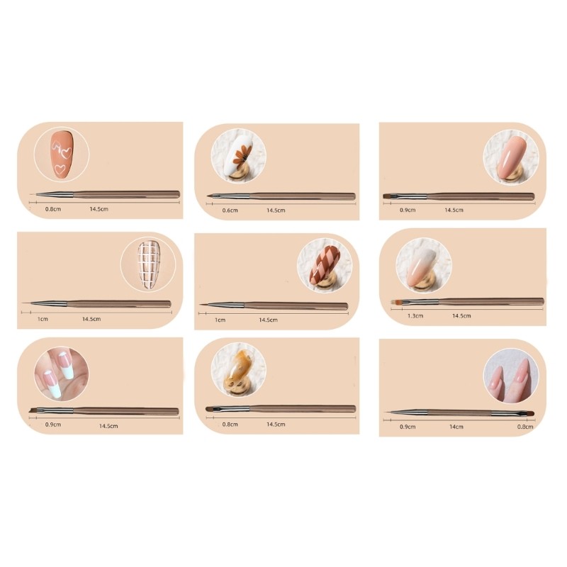 Professional Salon Nail Brush Collection 9Pcs Functional Beauty Tool for Artists