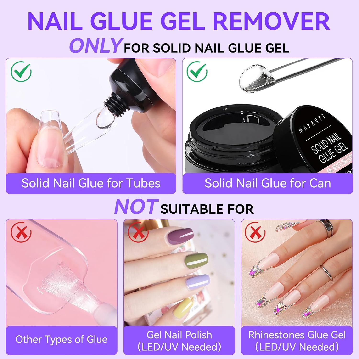 Nail Glue and Remover Kit: Super Strong Solid Gel for Press on Tips, 30Ml Glues