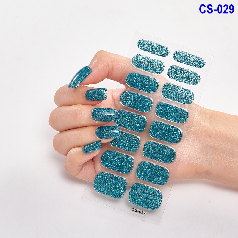 16pcs Glitter Gold Pure Color Full Nail Wraps Nail Polish Art Sticker – Thick