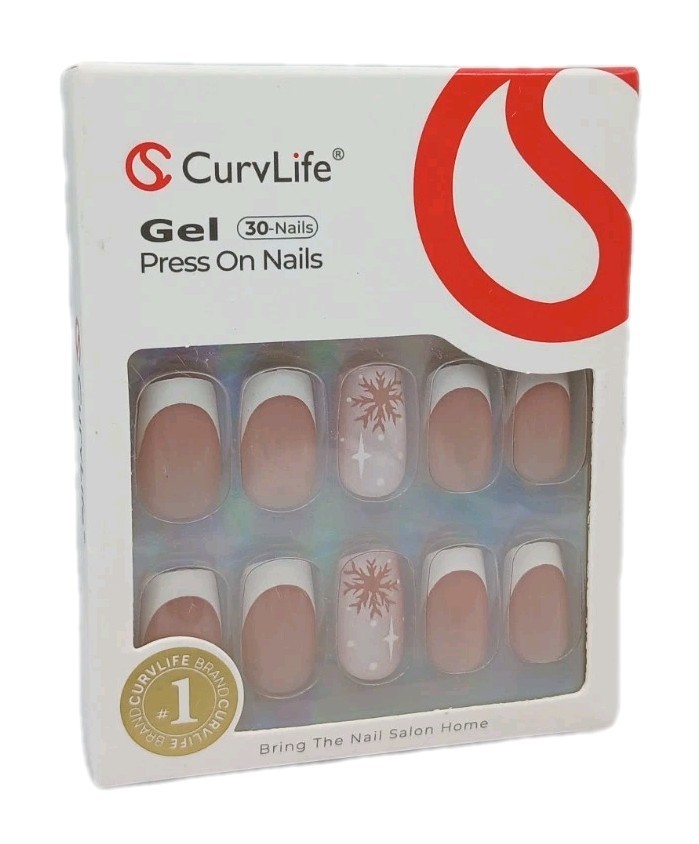 Curvlife Gel Frosty French Tip Curvlife Soft Press-On Nails, 30 Nails
