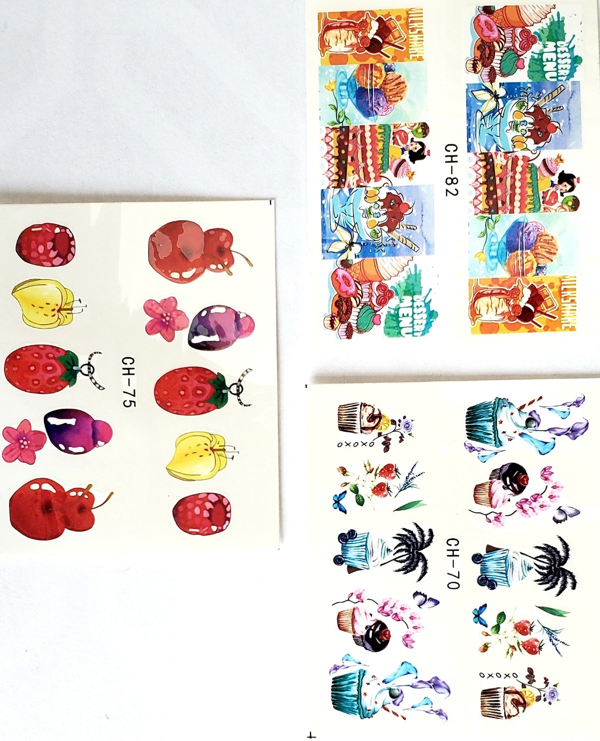 3 sheets Ice Cream Candy Fruit Berries Nail Sticker Nail Art Design Polish Nail